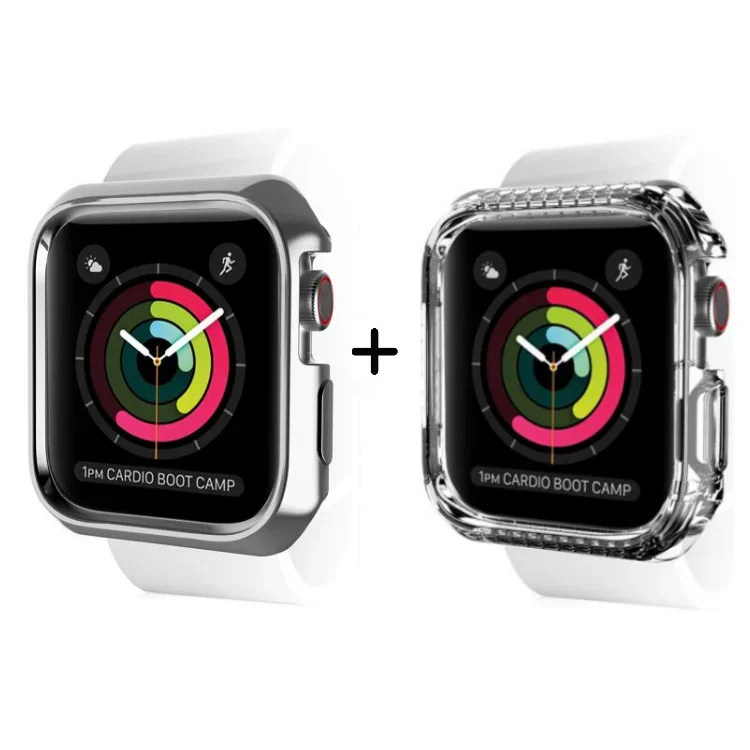Apple Watch 44/45mm Itskins Spectrum Metal Cover - Silver + Clear 2Pcs