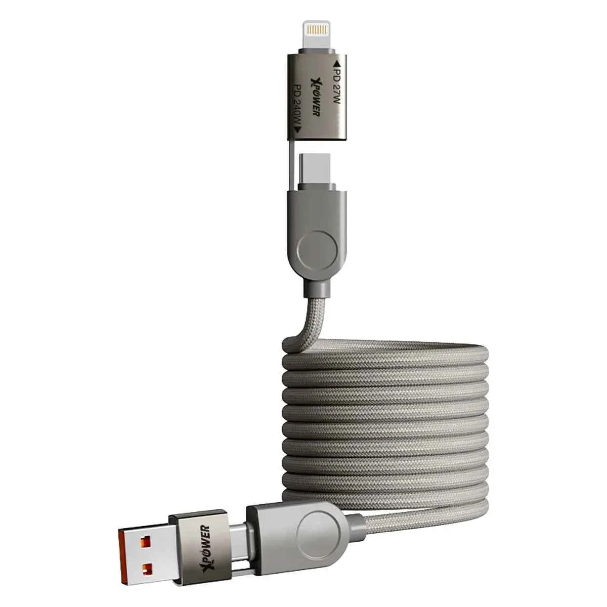 XPower 240W Magnetic 4 in 1 Zinc Alloy 1.2M Cable - Titanium