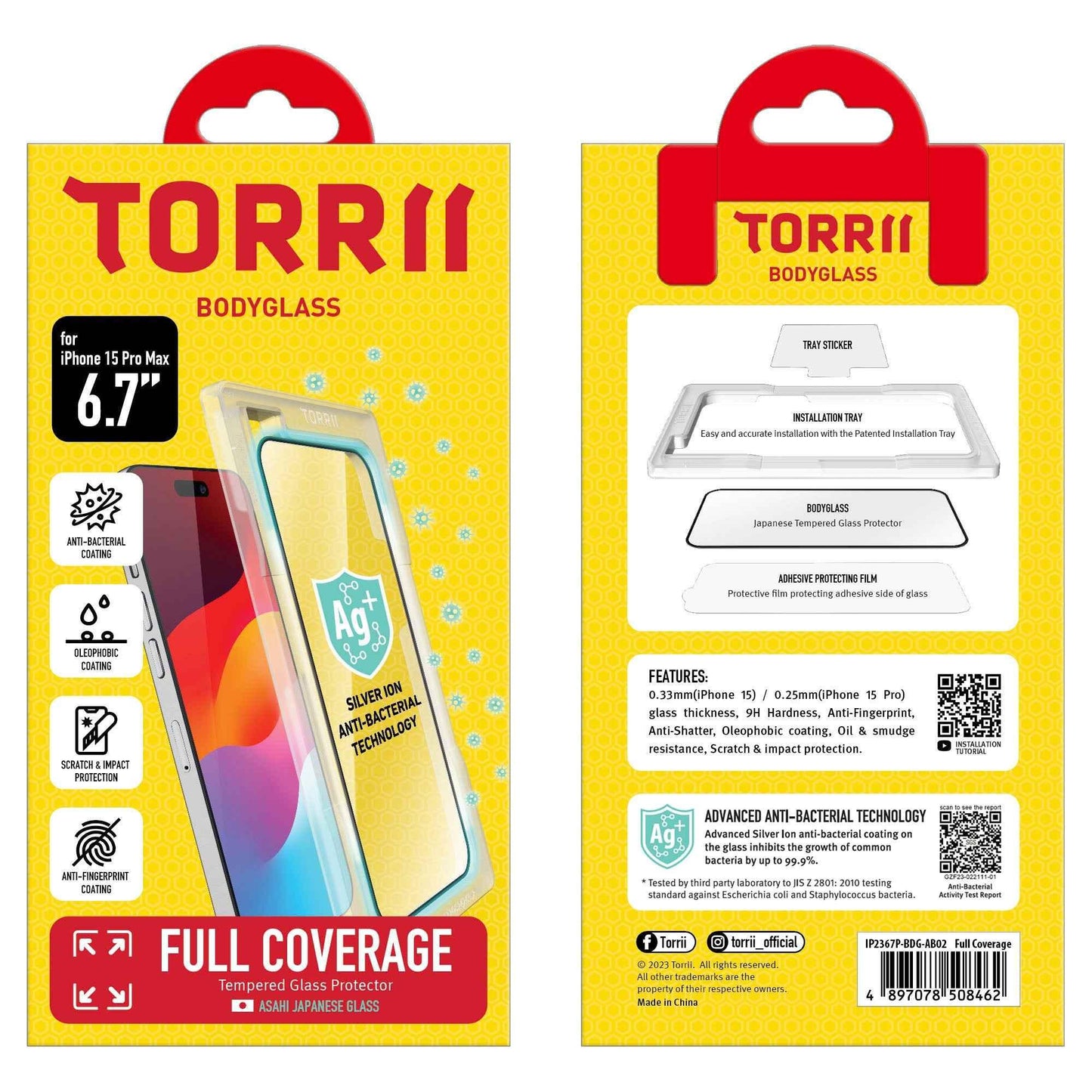 iPhone 15 Pro Max Torrii Bodyglass Screen Protector - Full Coverage Black