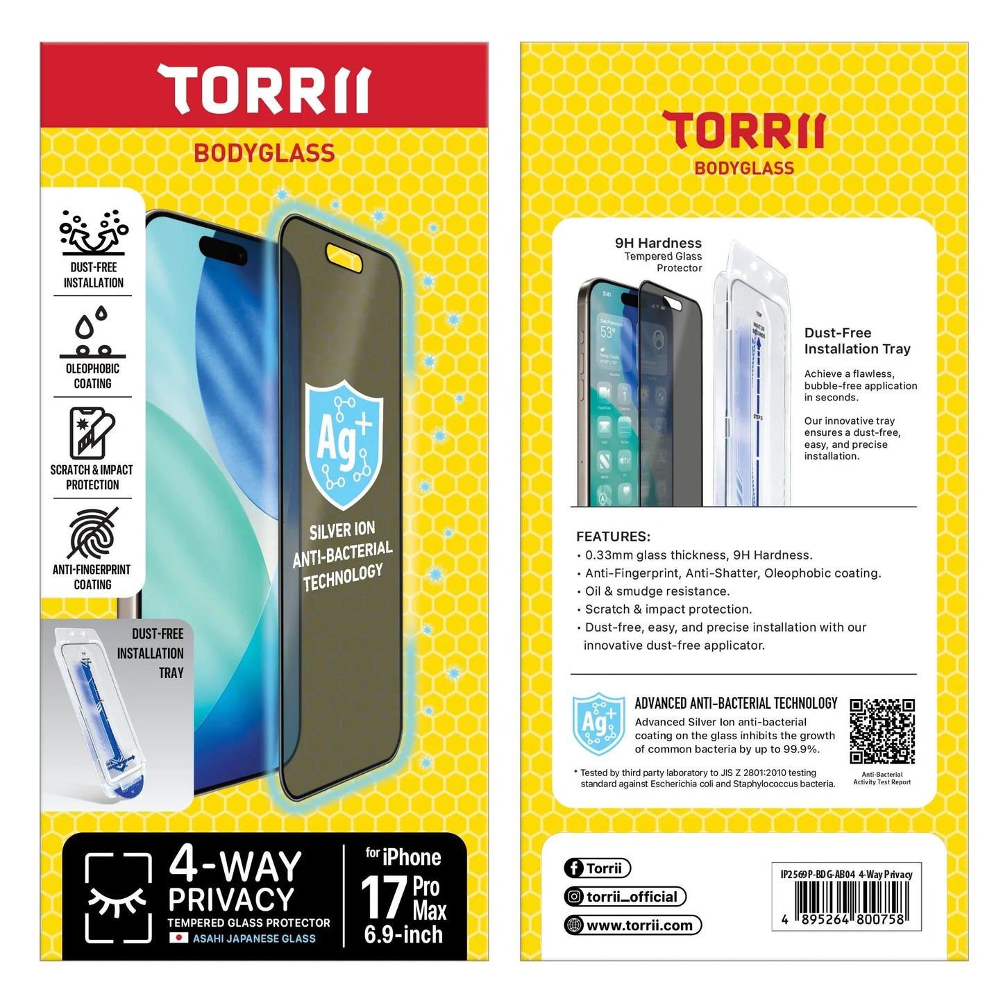 iPhone 17 Pro Max Torrii Bodyglass Screen Protector - 4-Way Privacy