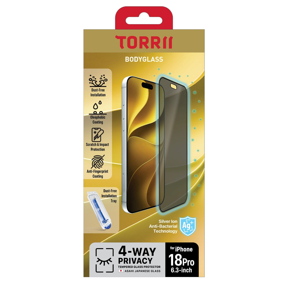 iPhone 18 Pro, Torrii Bodyglass Screen Protector, 4-Way Privacy