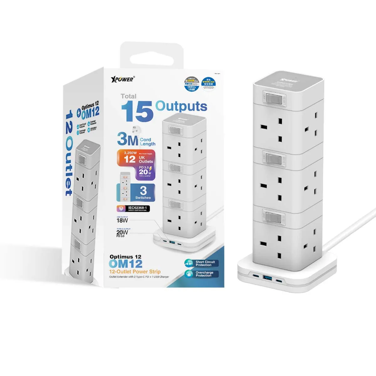 Xpower 15 Output Power Strip, OM12 3M, White