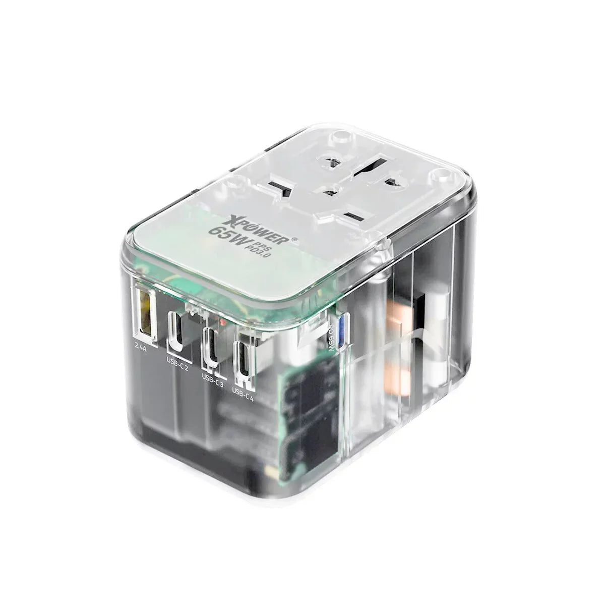 XPower TA65C 65W 5 Ports Gan PD Travel Adaptor - Transparent