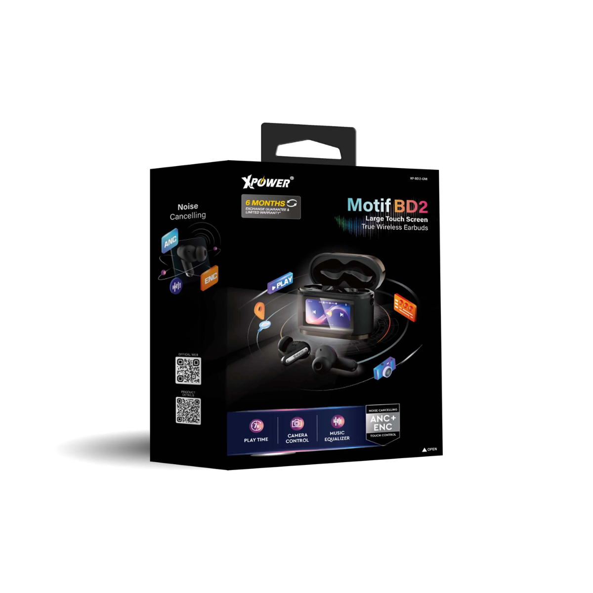 Xpower Motif Noise Cancelling TWS Bluetooth Earbuds with Display, Black