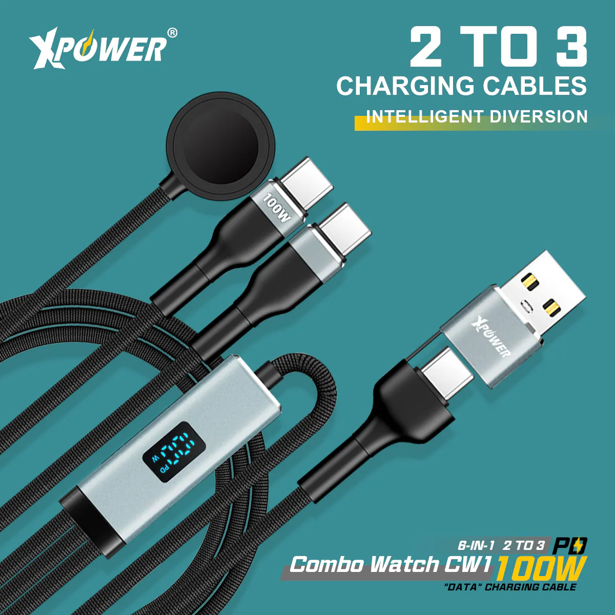 Xpower 6in1 100W Digital Display CW1 Cable, Black