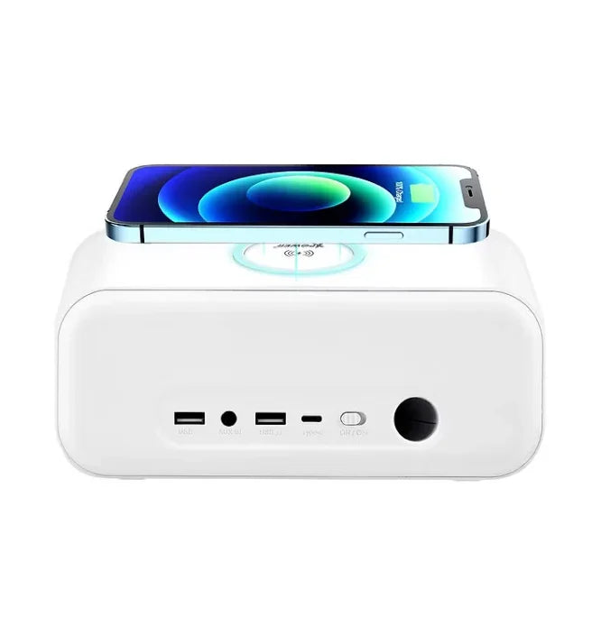 XPower QIC4 15W Wireless Charging + Bluetooth Speaker Alarm Clock - White