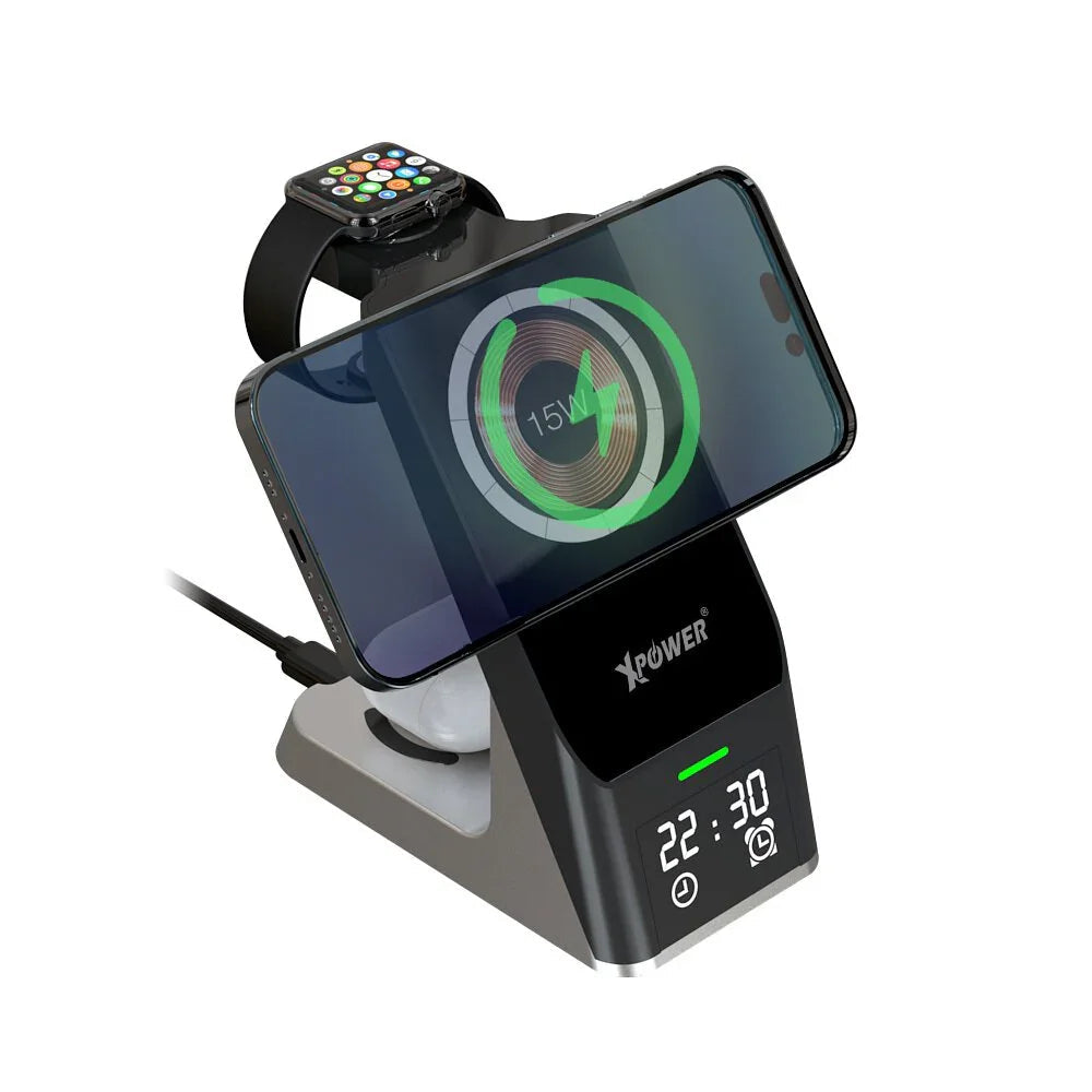 XPower 15W Magsafe Charging Station with Clock Display - Black