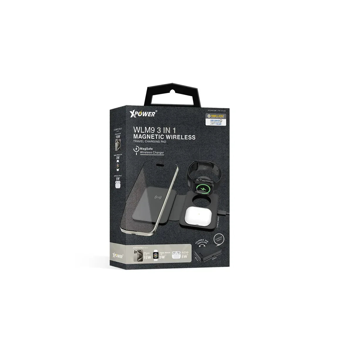 XPower Magsafe Foldable Travel Charging Pad - Black