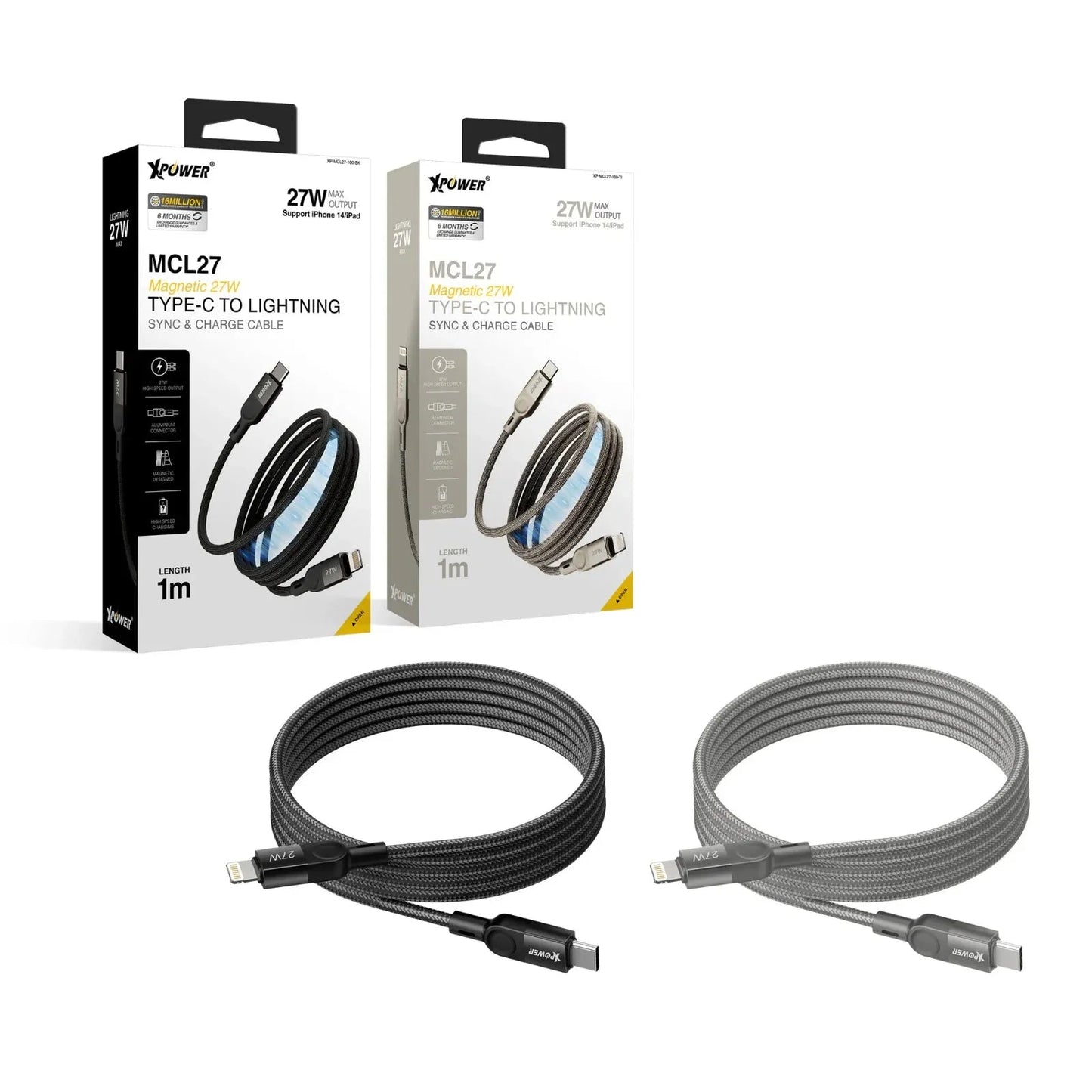 Xpower 27W Type-C To Lightning Magnetic 1M Cable - Titanium