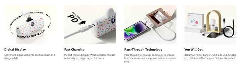 iWalk 4800mAh Lightning 20W Pocket Power Bank - White Pattern