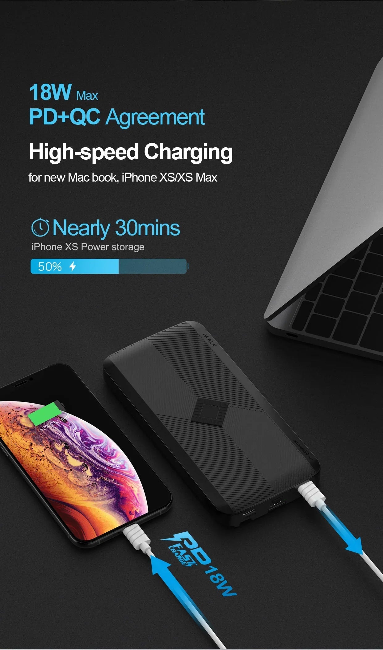 iWalk Scorpion Air 8000mAh Wireless Power Bank - Black