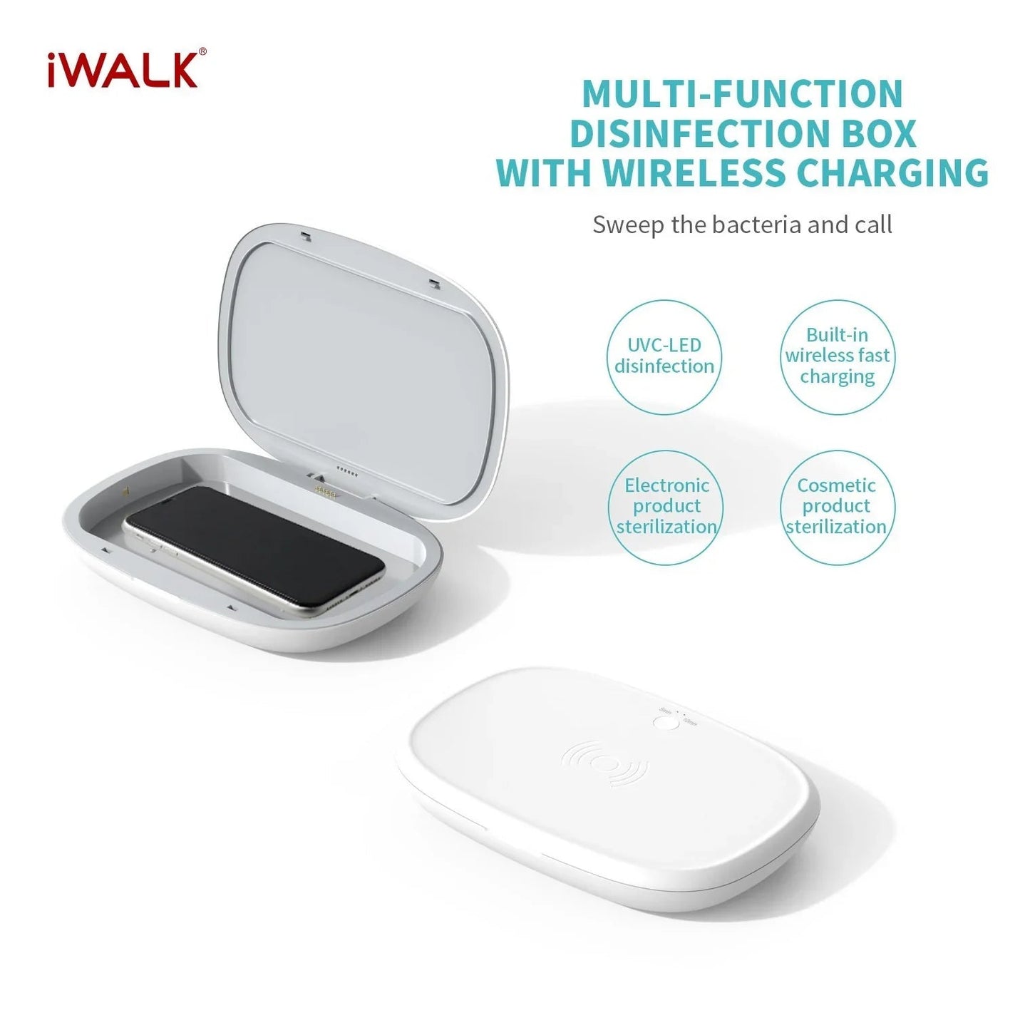 iWalk Capsule Multi-Function Disinfection Box With 10W Wireless Charging - White