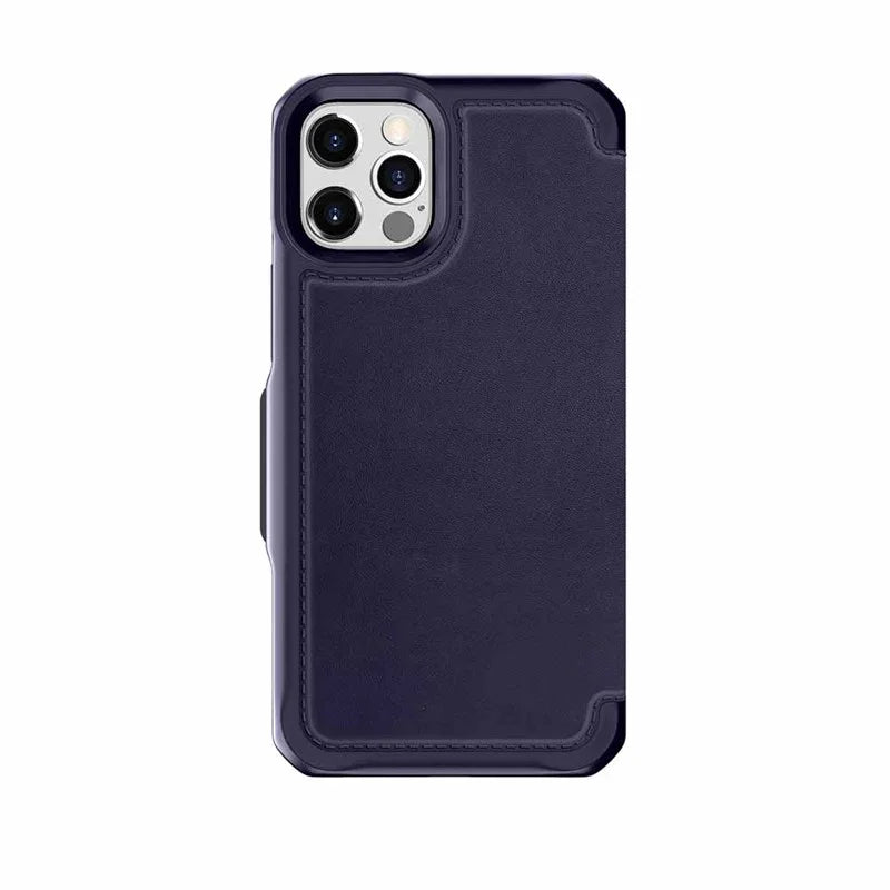 iPhone 12 & 12 Pro Itskins Hybrid Folio Leather Cover - Navy Blue