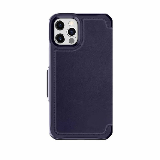 iPhone 12 & 12 Pro Itskins Hybrid Folio Leather Cover - Navy Blue