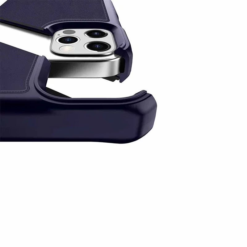 iPhone 12 & 12 Pro Itskins Hybrid Folio Leather Cover - Navy Blue