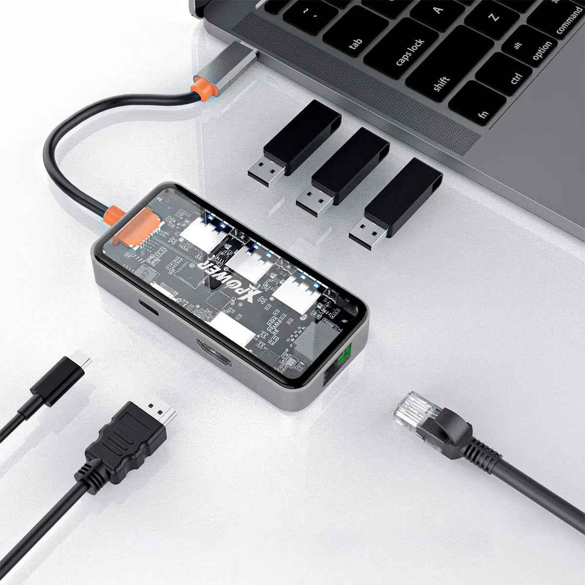 XPower HU62 6 In 1 100W PD Type-C Hub - Grey