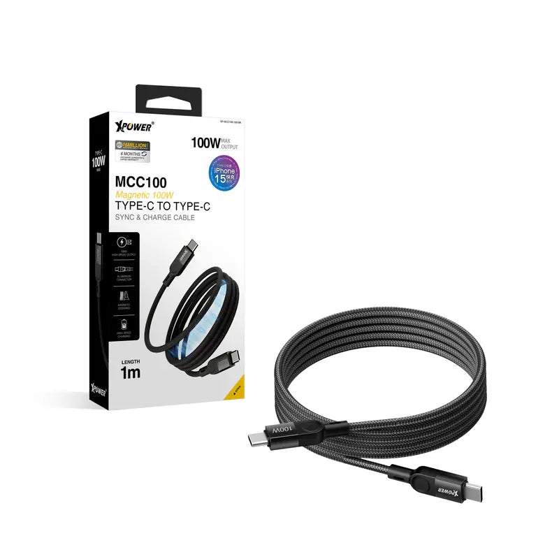 Xpower 100W C To C Magnetic 1m Cable - Black