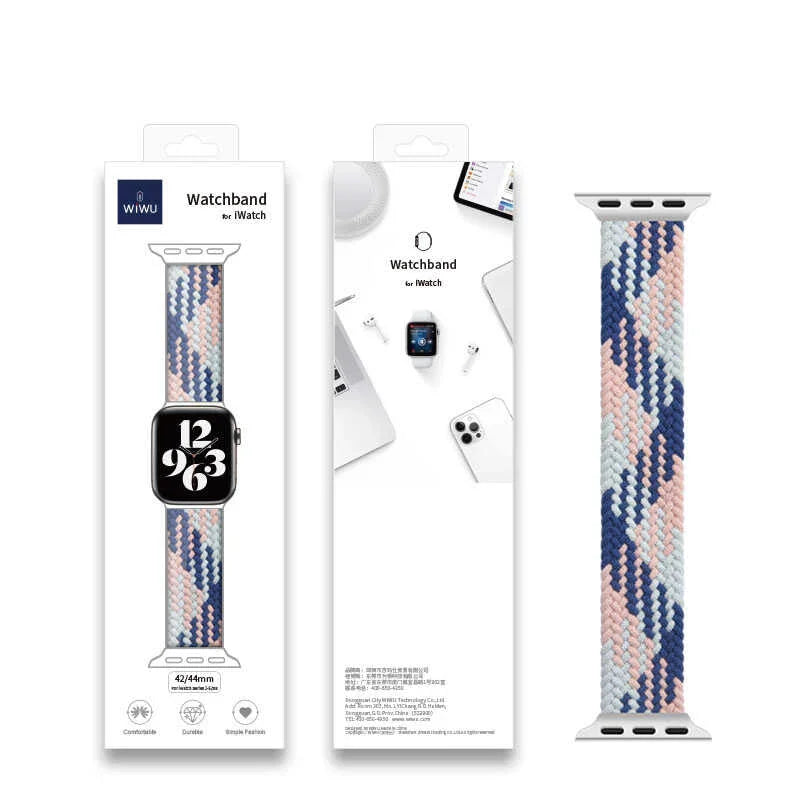 Wiwu Watch 49/46/45/44mm Braided Loop 155mm Belt - Pink+Blue+Dark Blue