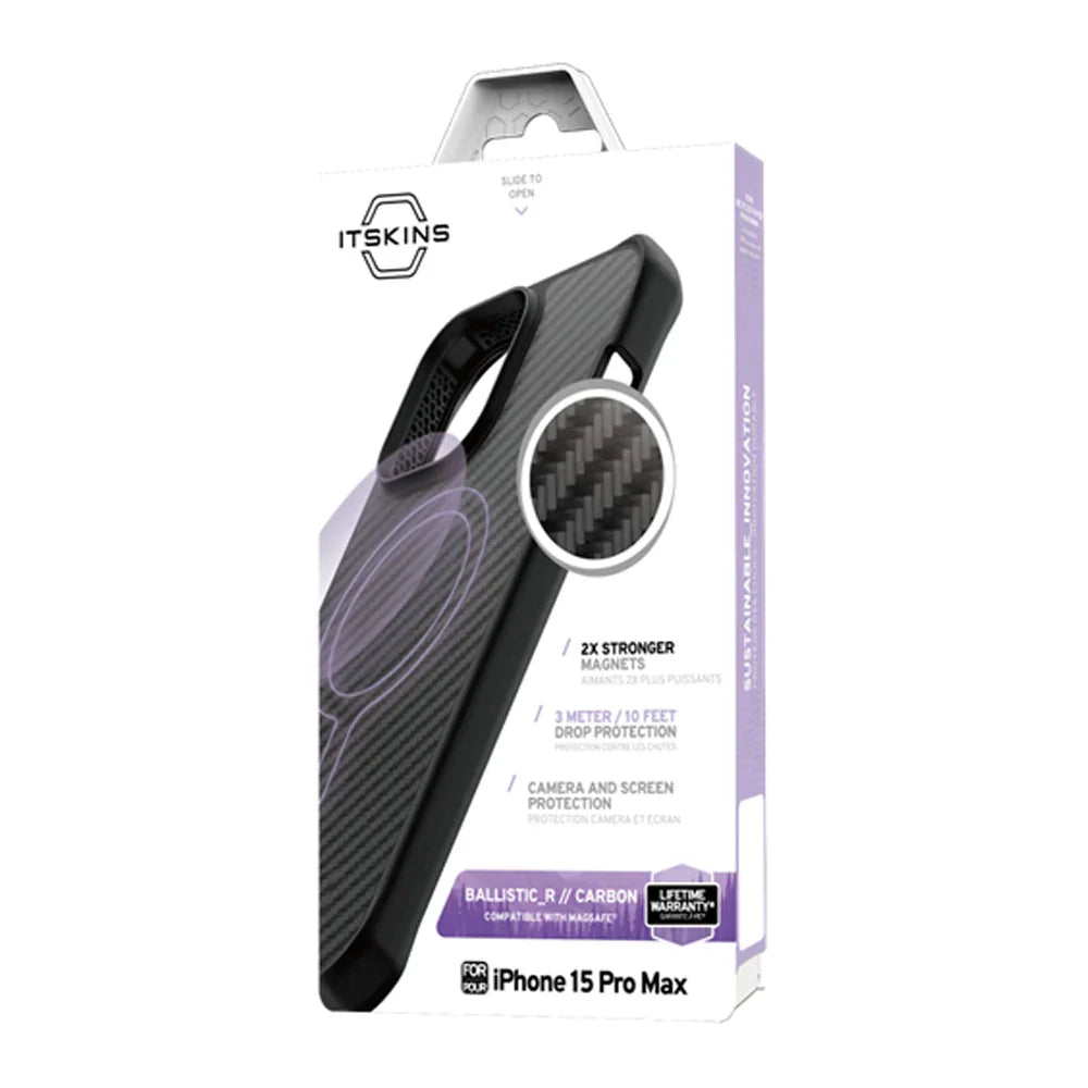iPhone 15 Pro Max Itskins Ballistic Carbon Magsafe Case - Black