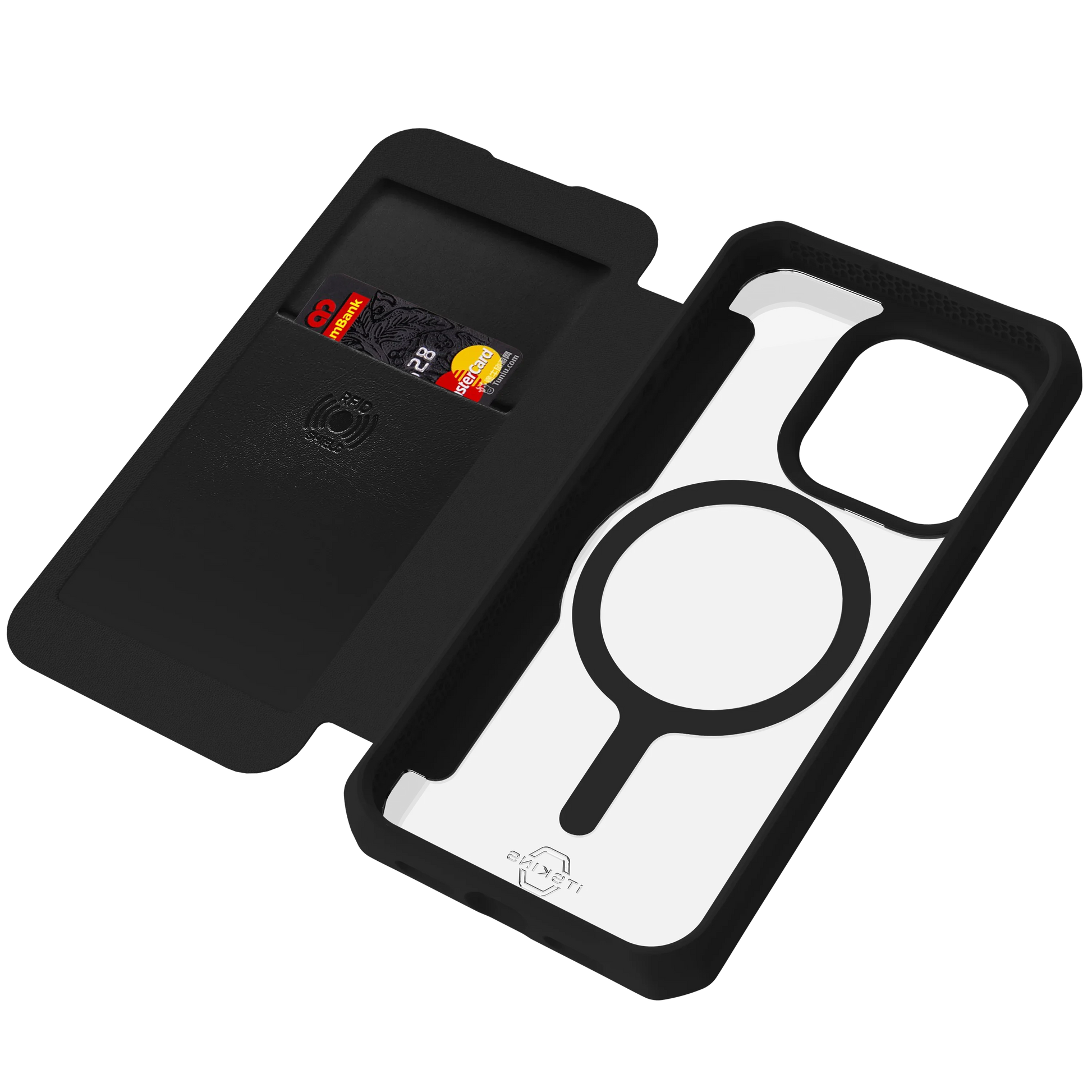 iPhone 15 Pro Max Itskins Hybrid Magfolio Leather Case - Black
