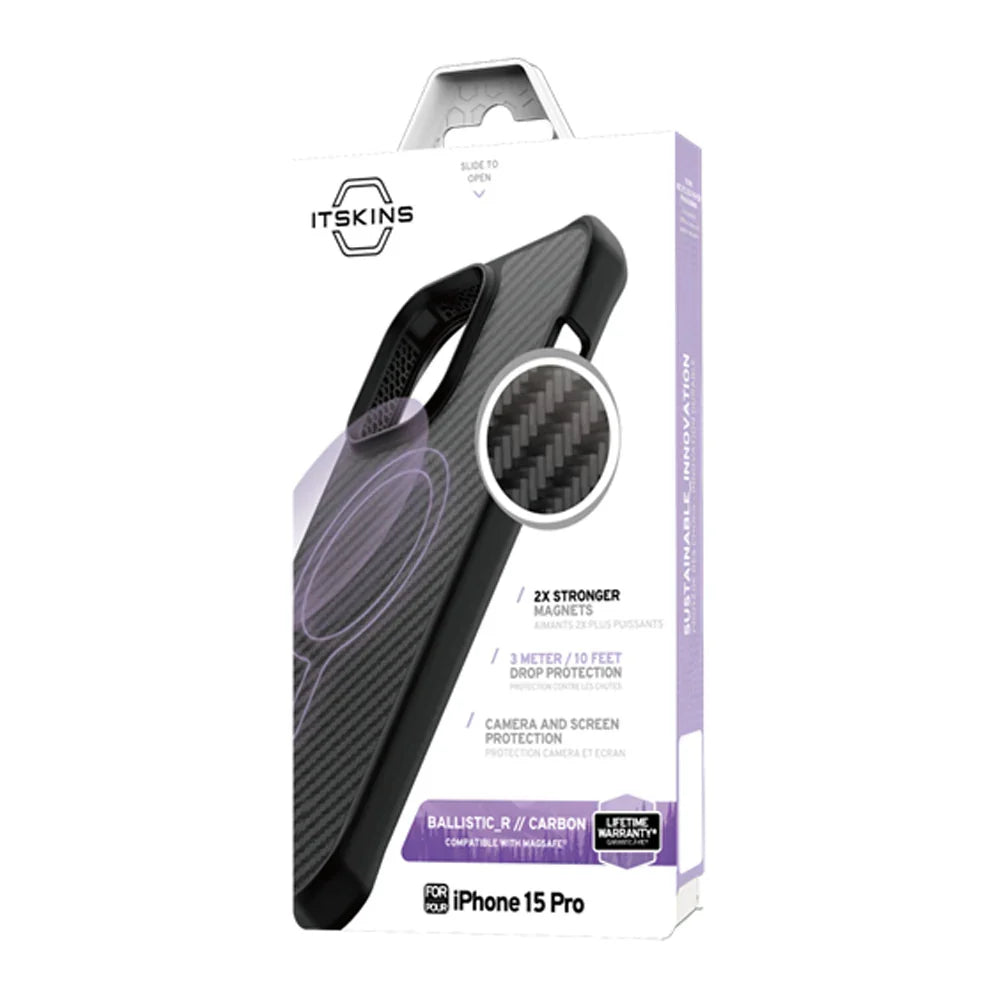 iPhone 15 Pro Itskins Ballistic Carbon Magsafe Case - Black