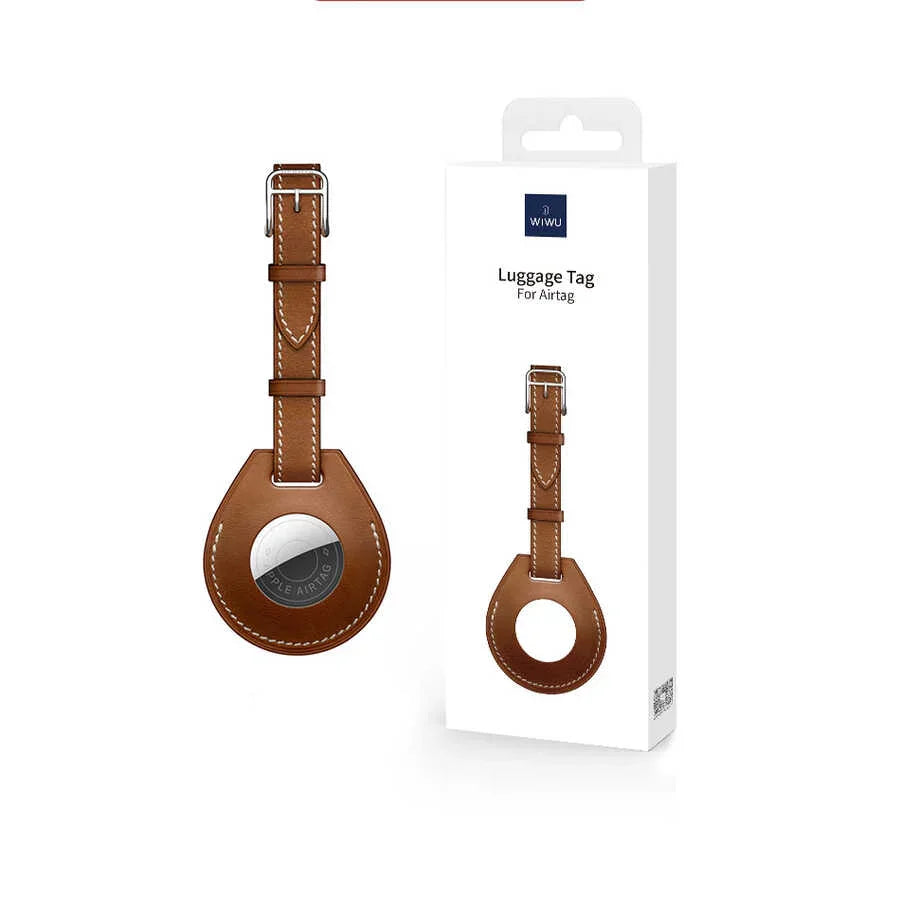 Wiwu Calfskin Leather Bag Charm Case For Apple Airtag -Orange