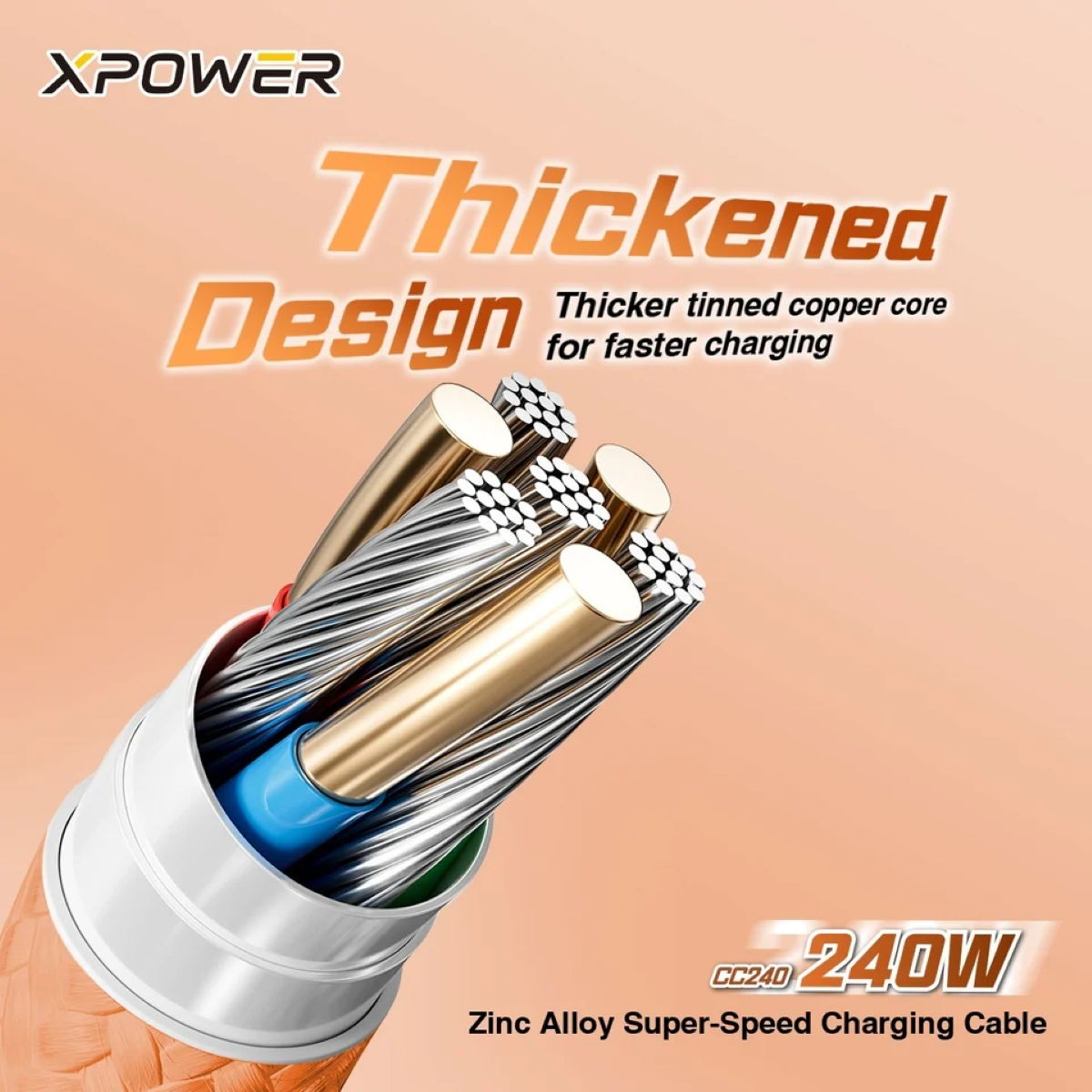 Xpower 240W Super Speed 1.2m Charging Cable CC240, Orange