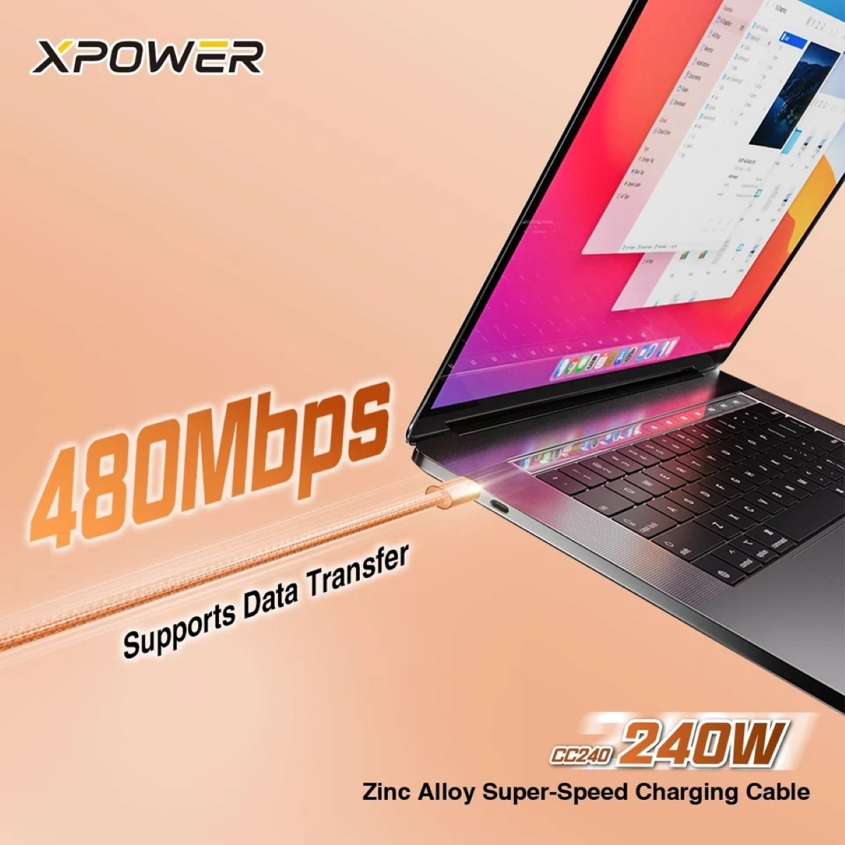 Xpower 240W Super Speed 1.2m Charging Cable CC240, Orange