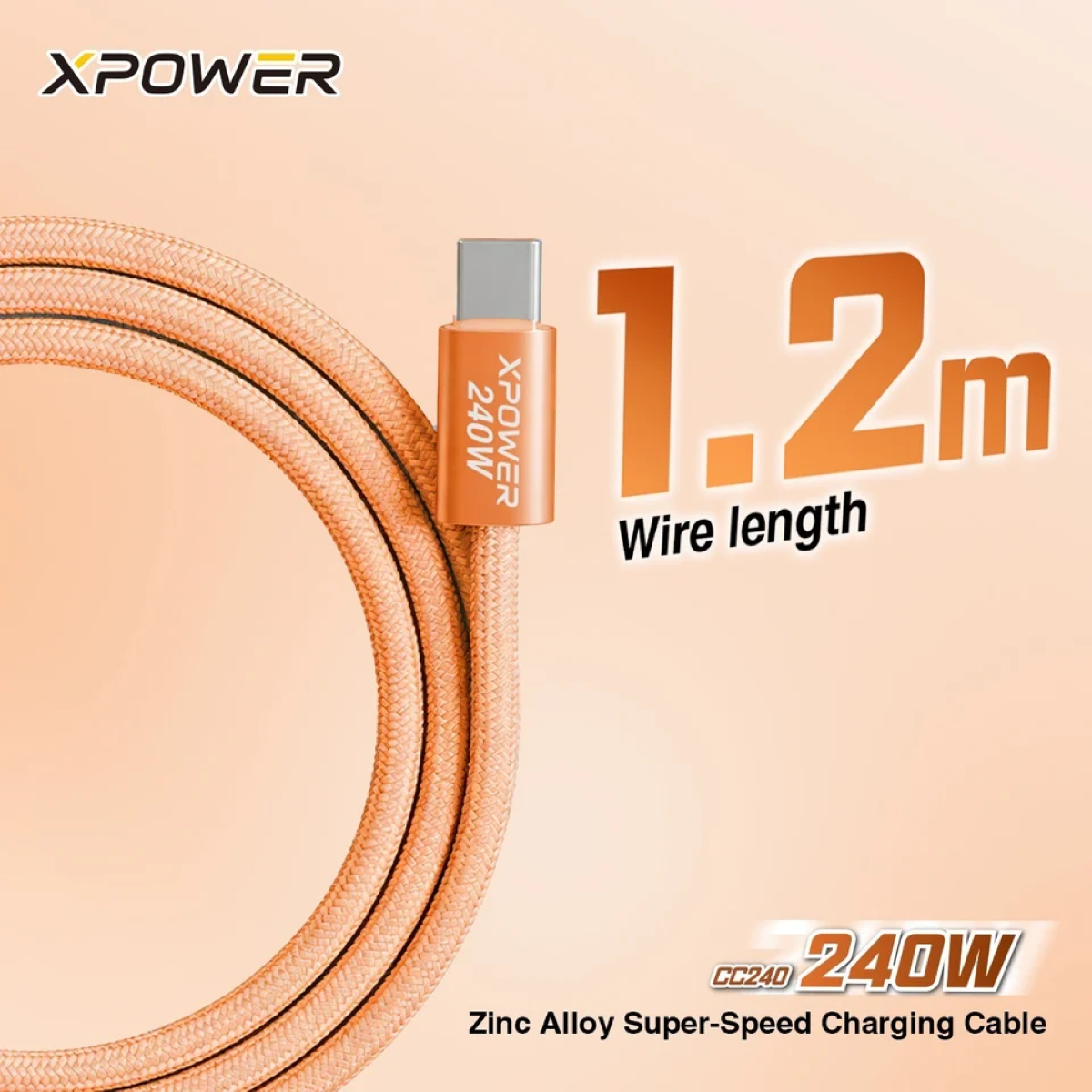 Xpower 240W Super Speed 1.2m Charging Cable CC240, Orange