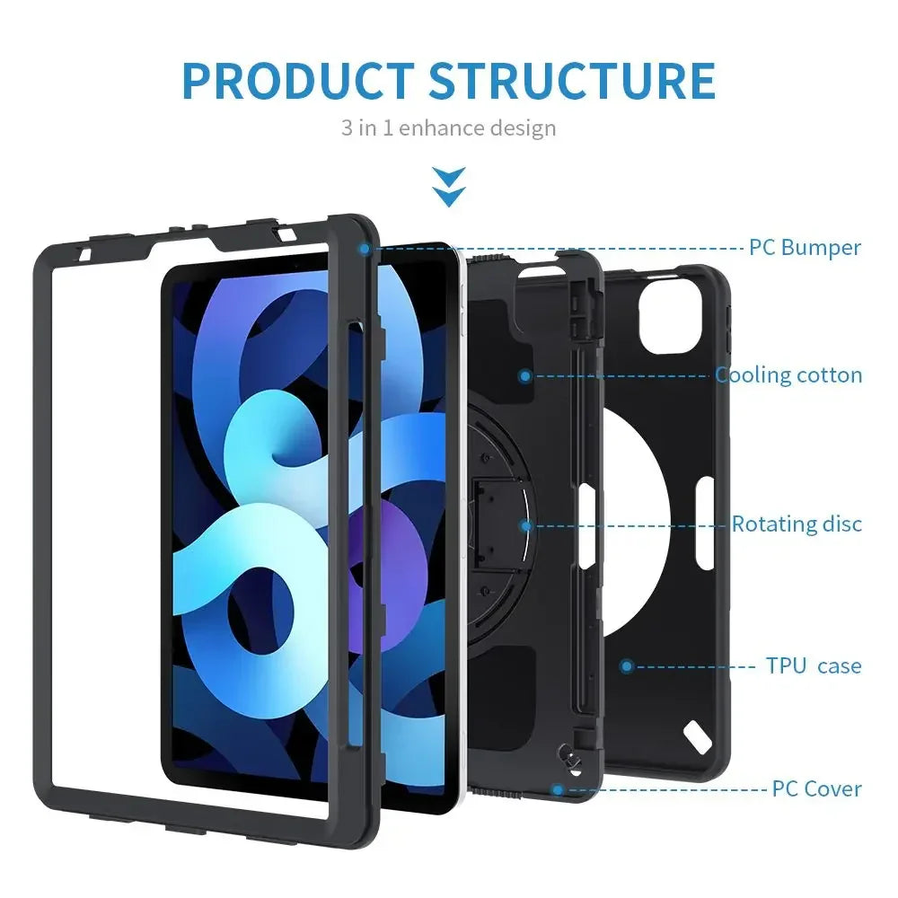 Armor-X Enx Case For iPad Air 4th Gen 10.9 (2020) With Hand Strap & Kick Stand - Black