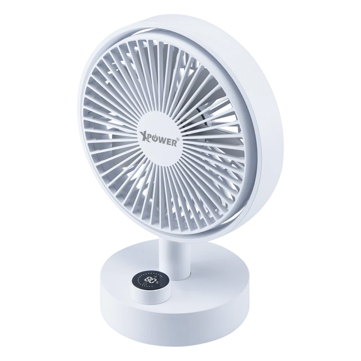 Xpower Wireless Swing Desk Fan with Digital Display, White