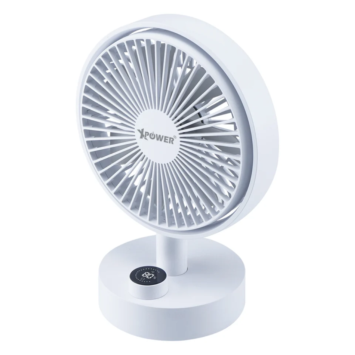 Xpower Wireless Swing Desk Fan with Digital Display, White