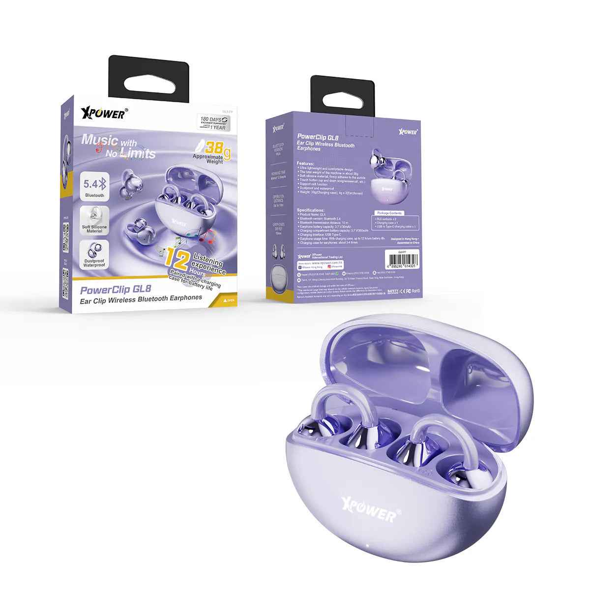 Xpower Powerclip Bluetooth Earphones, Purple