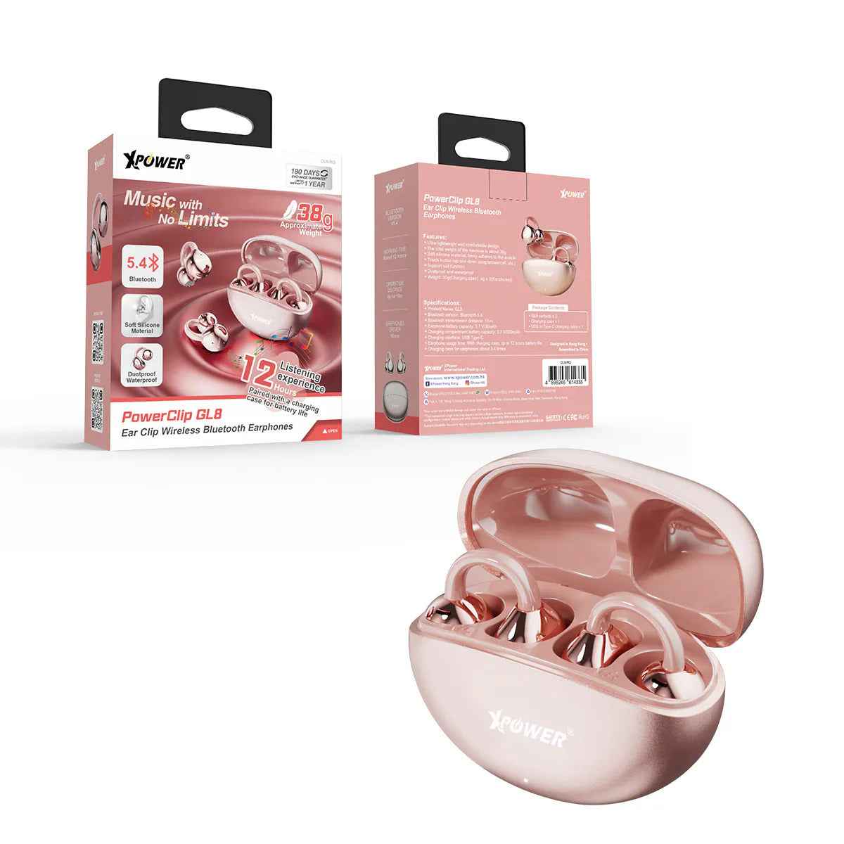 Xpower Powerclip Bluetooth Earphones, Rose Gold