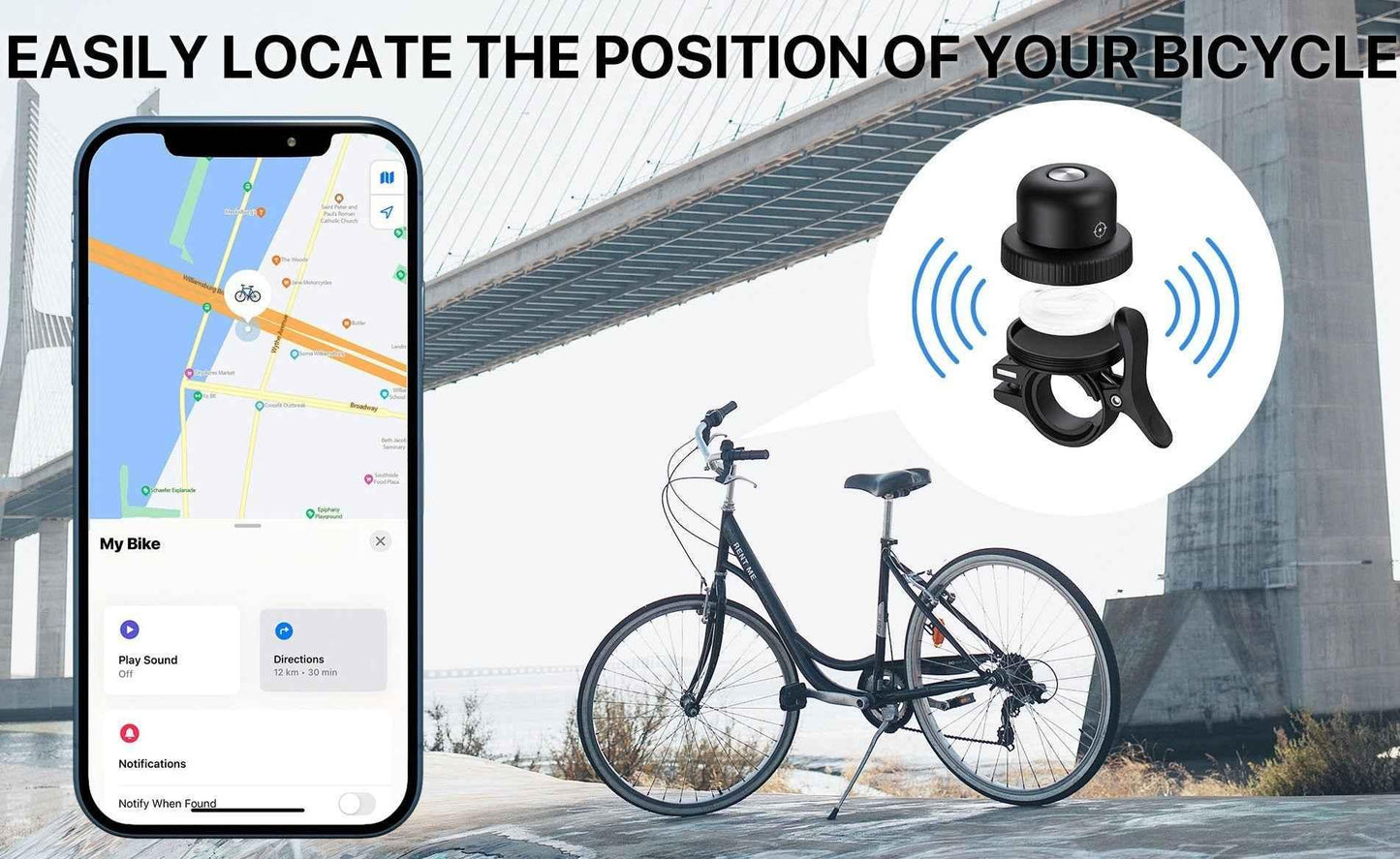 MiLi MiBell Bicycle Anti Loss Bell with Tracker - Black
