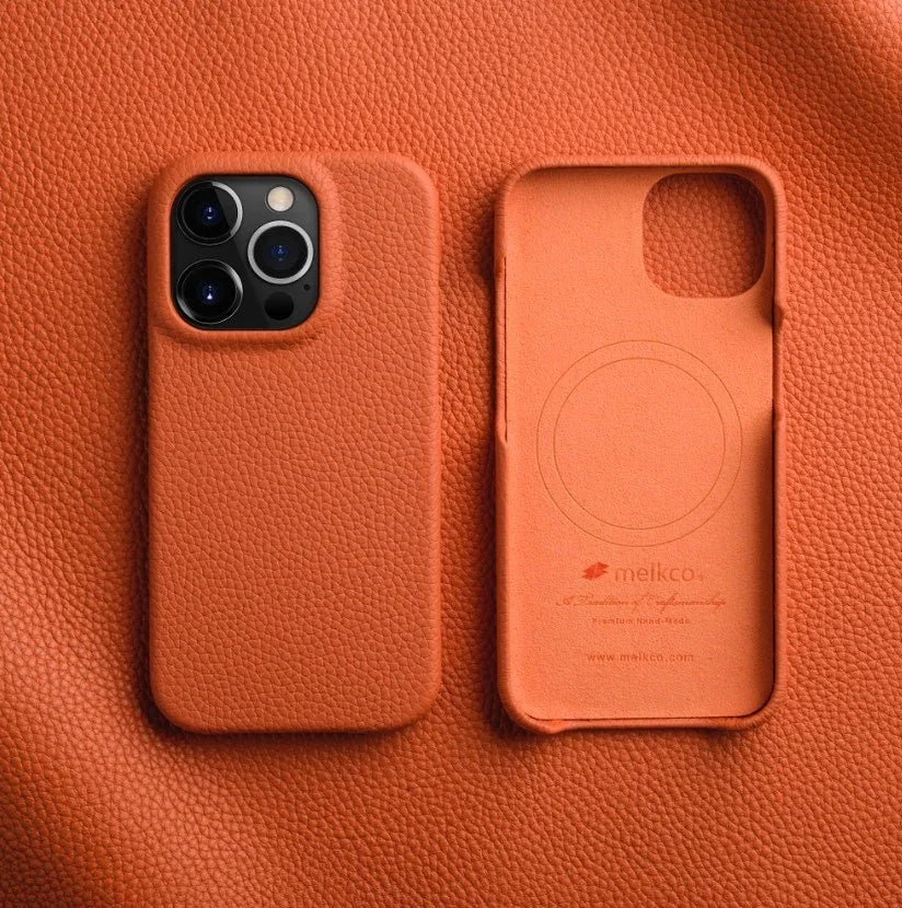 iPhone 14 Pro Max Melkco Premium Leather Magsafe Cover - Orange