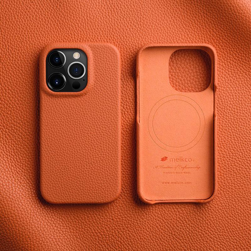 iPhone 14 Pro Max Melkco Premium Leather Magsafe Cover - Orange