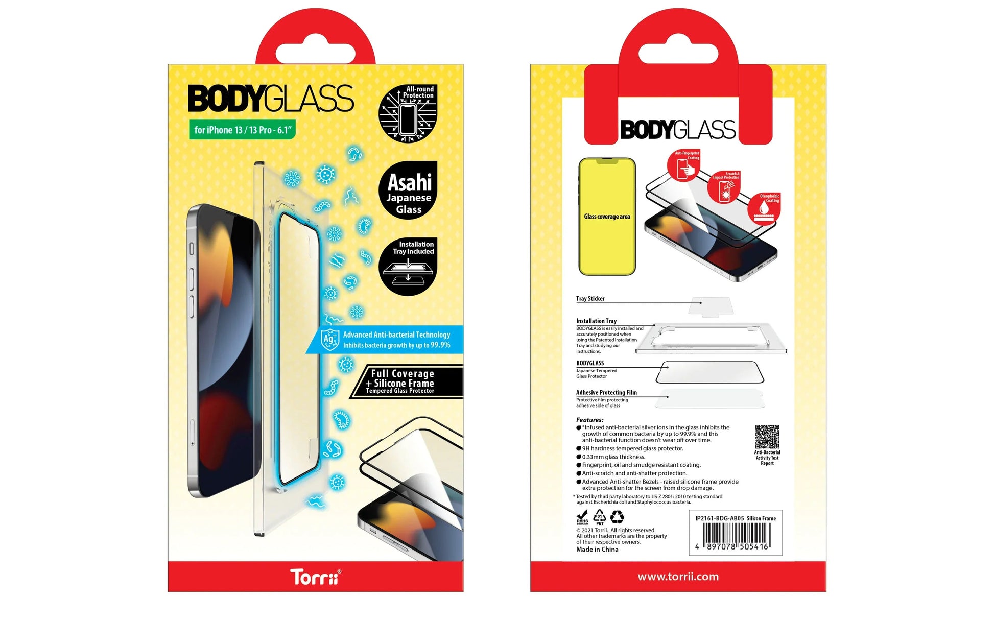 iPhone 13/13 Pro Torrii Bodyglass + Silicone Frame - Black