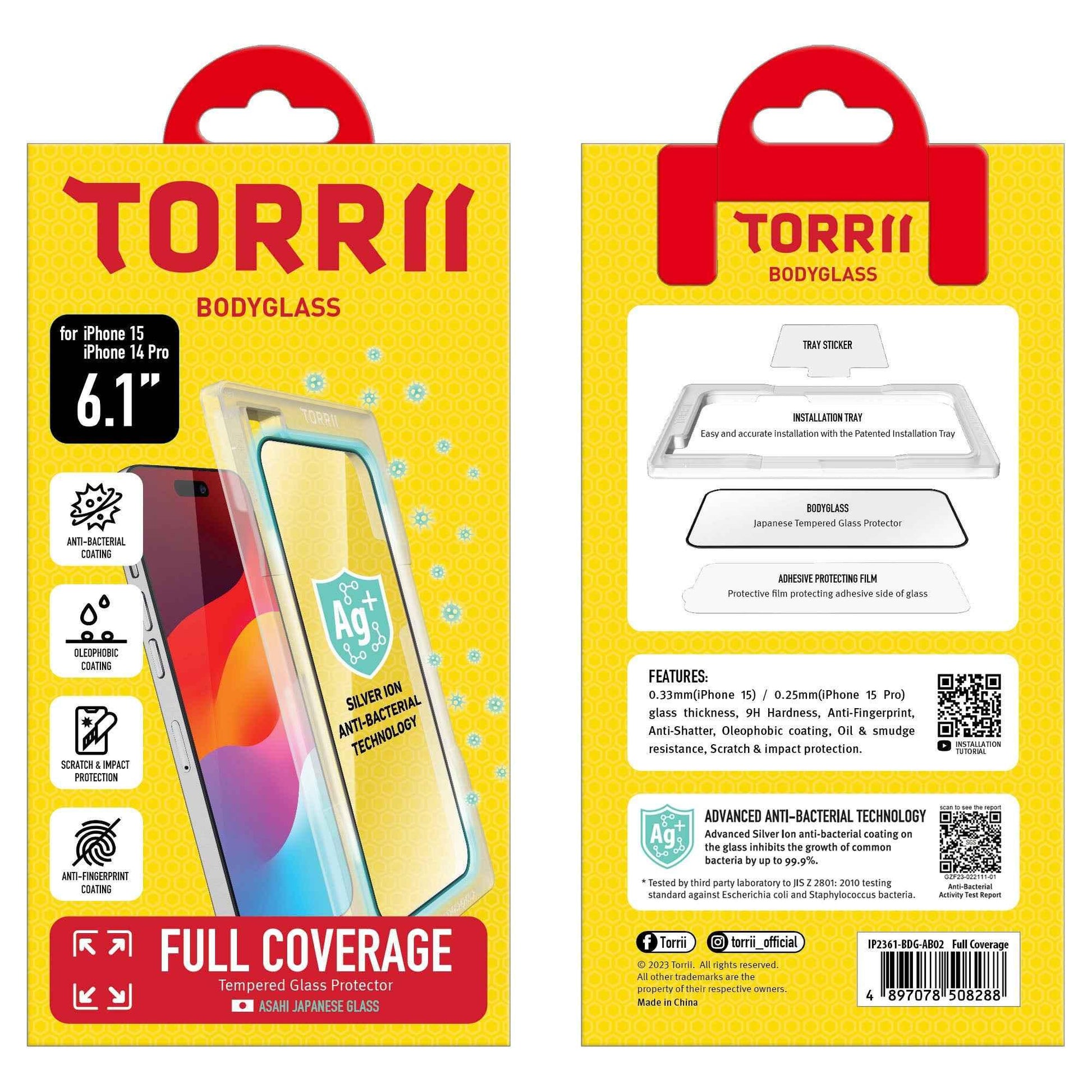 iPhone 15 / 14 Pro Torrii Bodyglass Screen Protector - Full Coverage Black