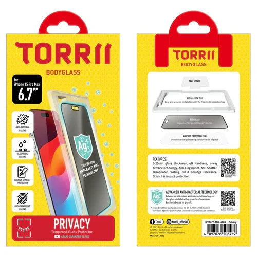 iPhone 15 Pro Max Torrii Bodyglass Screen Protector - Privacy Black