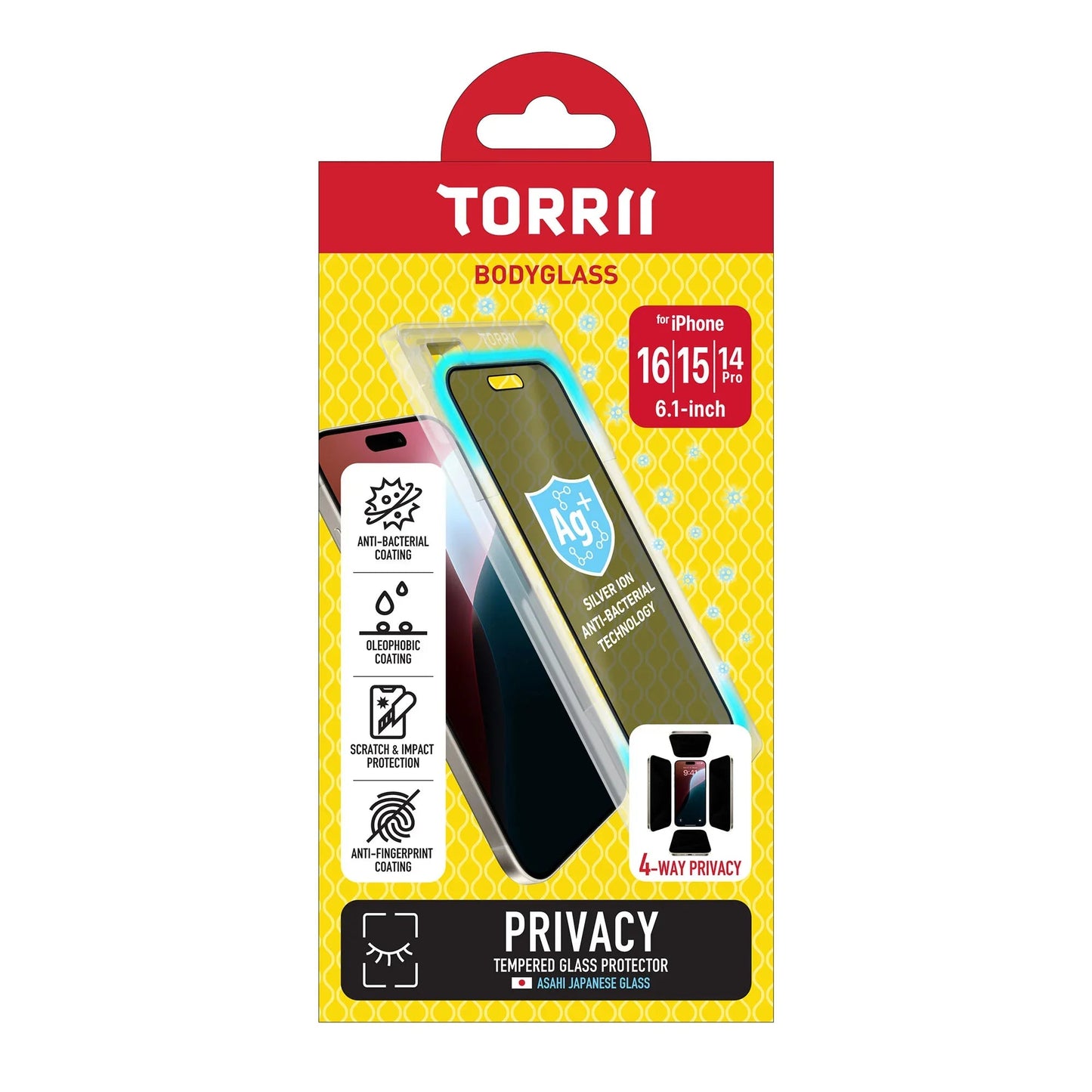 iPhone 16 / 15 / 14 Pro Torrii Bodyglass Screen Protector Glass - 4-Way Privacy