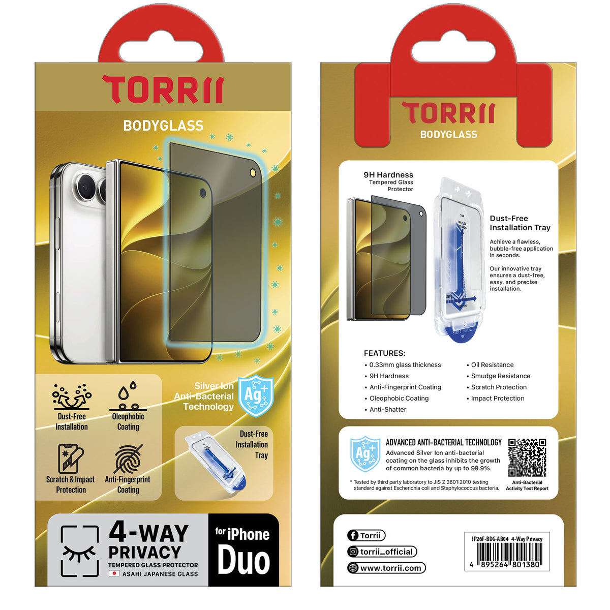 iPhone Duo, Torrii Bodyglass Screen Protector, 4-Way Privacy