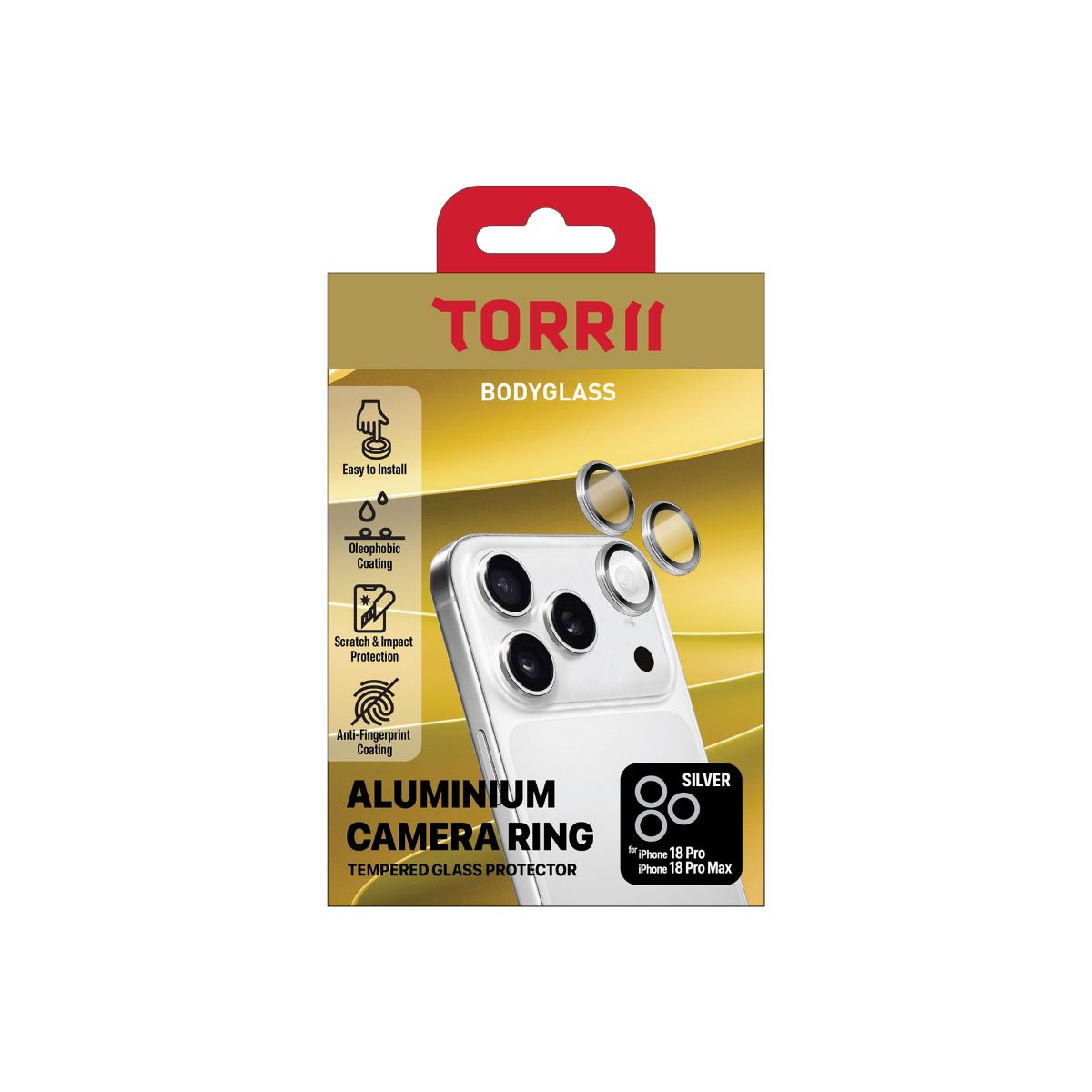 iPhone 18 Pro Max / 18 Pro, Torrii Bodyglass Camera Protector Ring - Silver