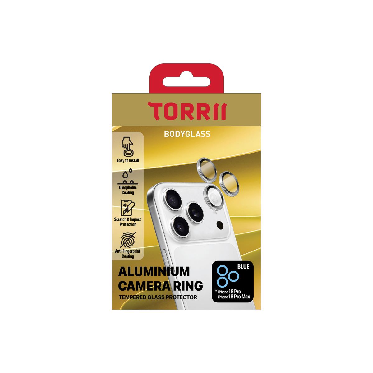 iPhone 18 Pro Max / 18 Pro, Torrii Bodyglass Camera Protector Ring - Blue