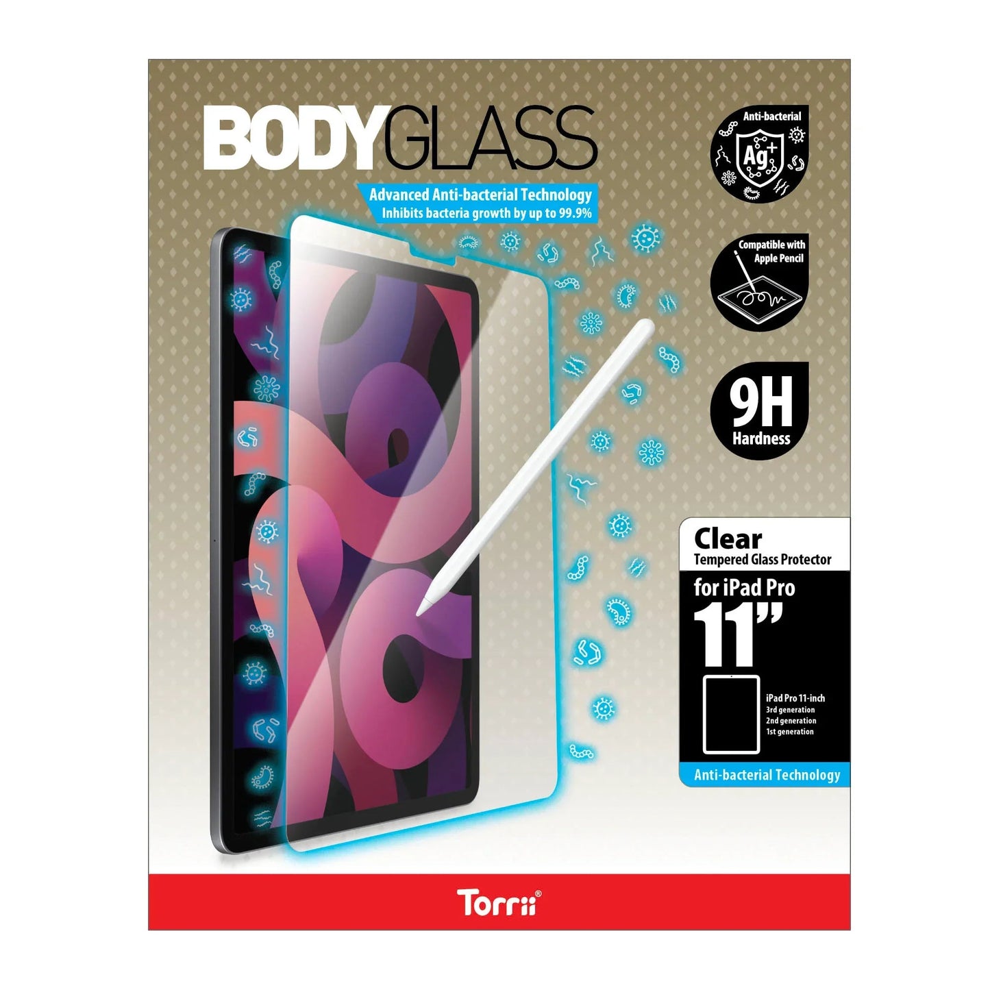 Torrii Bodyglass Anti-Bacterial Screen Protector For iPad Pro 11 (2021/2020/2018) - Clear