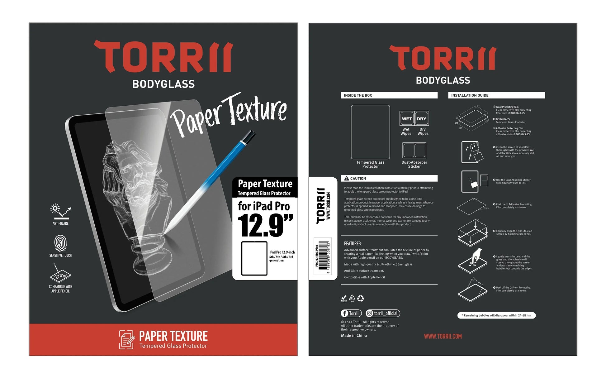Torrii Bodyglass Paper Texture Glass Screen Protector For iPad Pro 12.9" (6Th/5Th/4Th/3Rd Gen.) Clear
