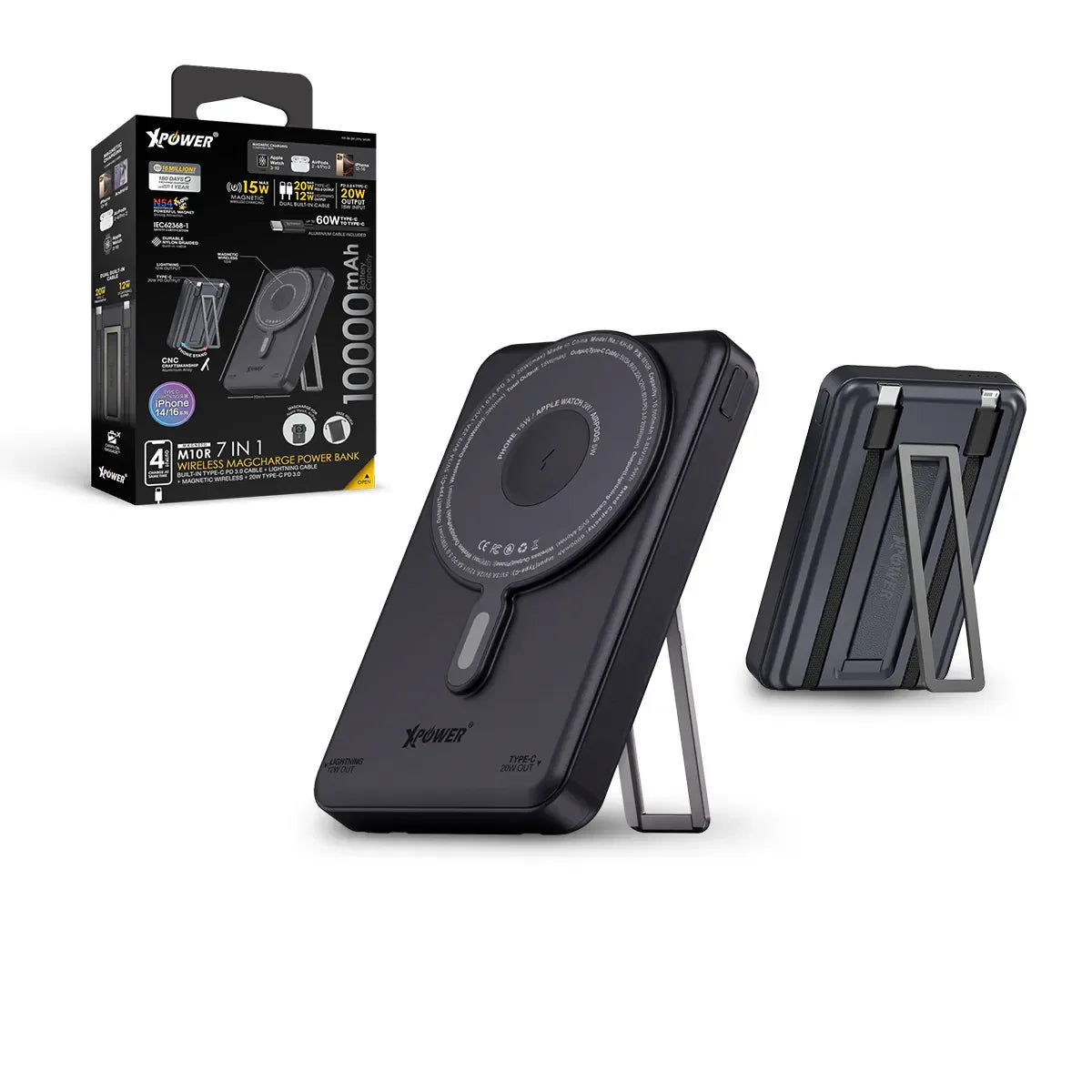 XPower 10000mAh 7in1 Wireless Power Bank - Black