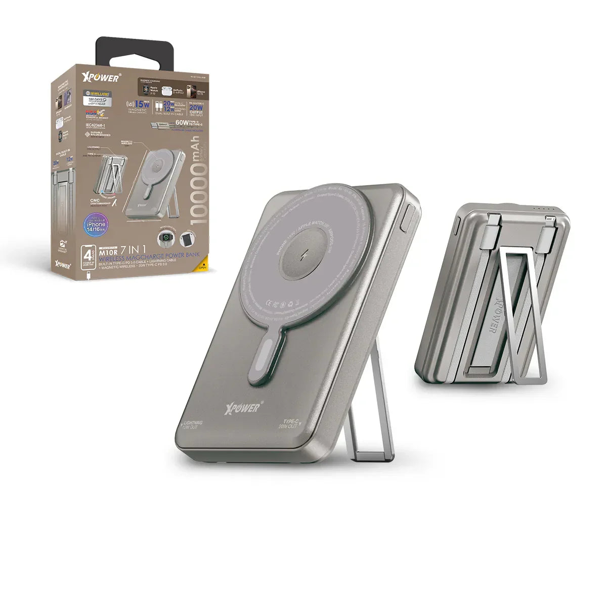 XPower 10000mAh 7in1 Wireless Power Bank - Titanium