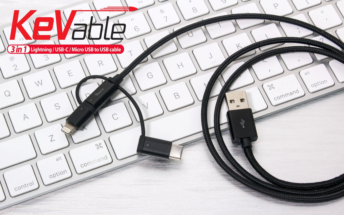 Torrii Kevable 3 In 1 Mfi Lightning/Type-C/Micro Usb - Black