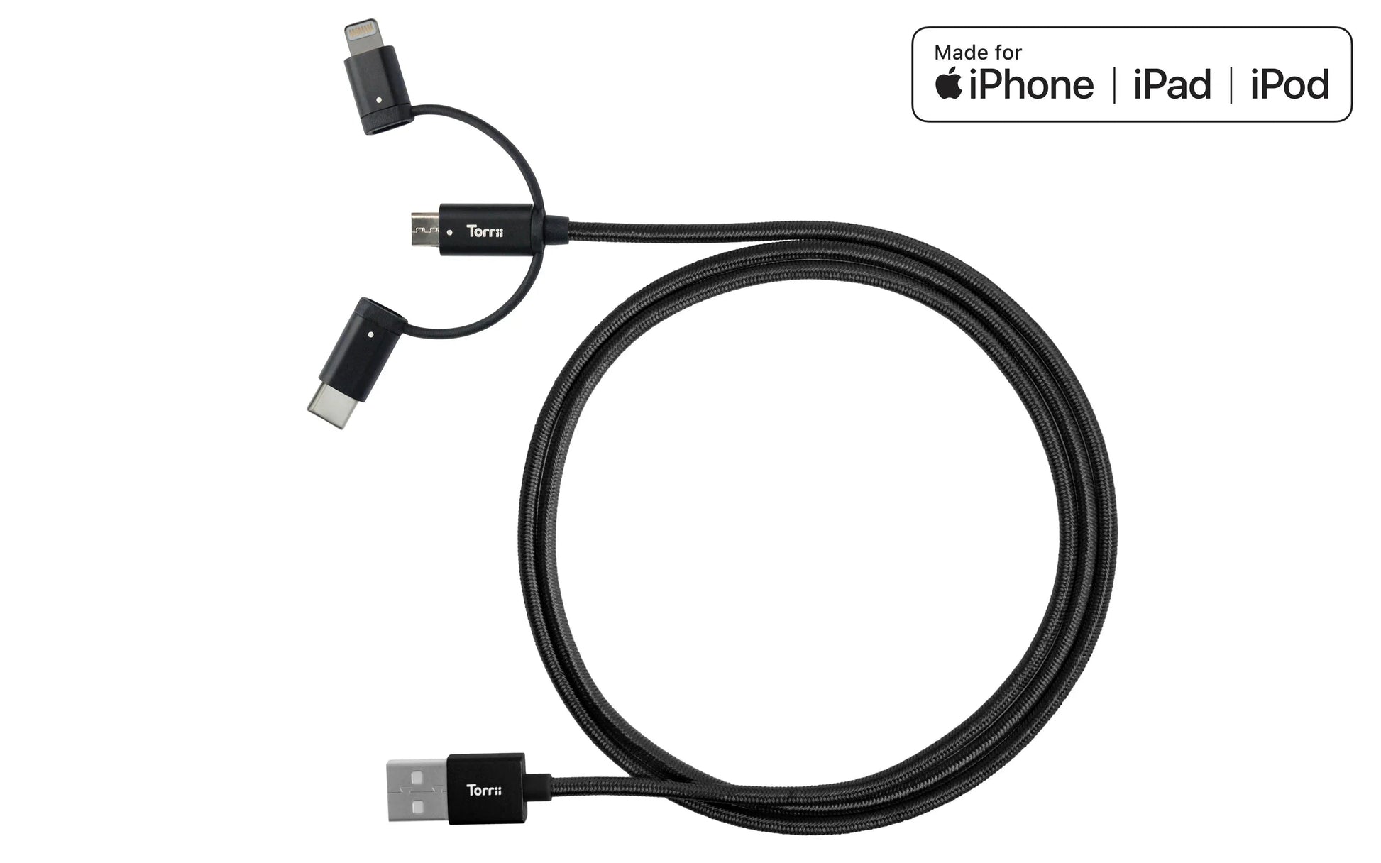 Torrii Kevable 3 In 1 Mfi Lightning/Type-C/Micro Usb - Black